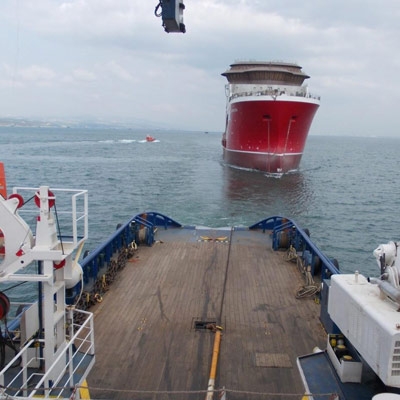 NB HULL 114 towage by CHRISTOS XXIII